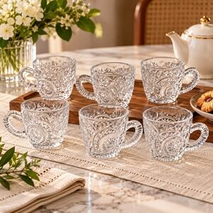 EAPG L.E. Smith Pinwheel Stars Punch Cups Set of 6 Clear Vintage Glass Excellent